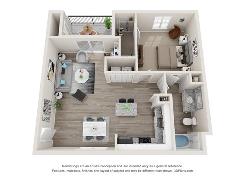 Floor plan for 1 bed, 1 bath, 695 sqft